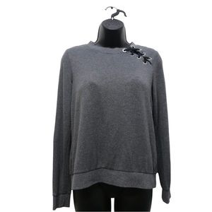 Michael Kors Grey Lace-Up Crewneck Sweater